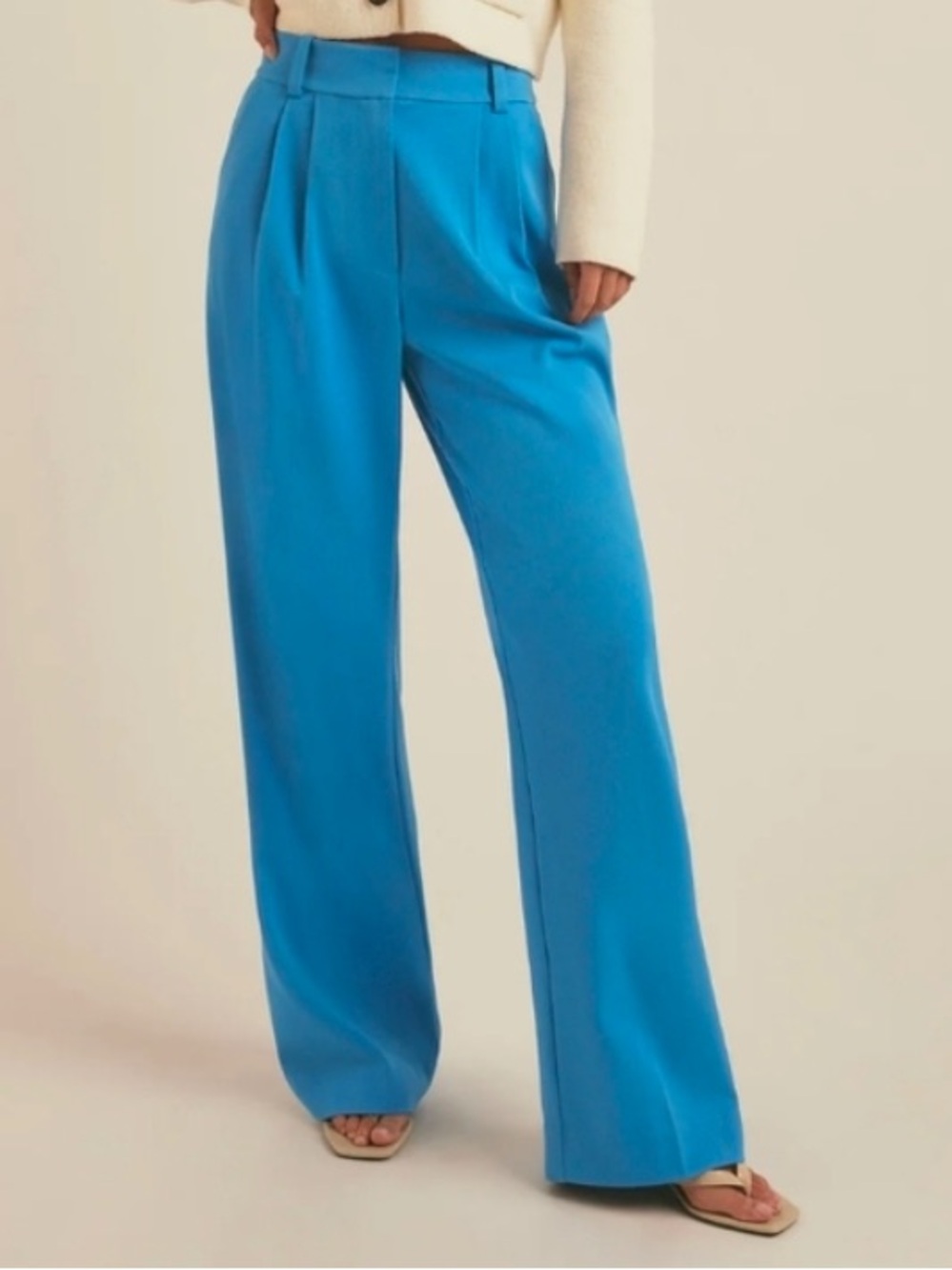 Favorite Daughter Tailored High-Waist Pleated Trousers in Vibrant Blue